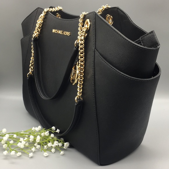 MICHAEL KORS LG CHAIN SHOULDER TOTE BLACK NWT - Picture 1 of 16